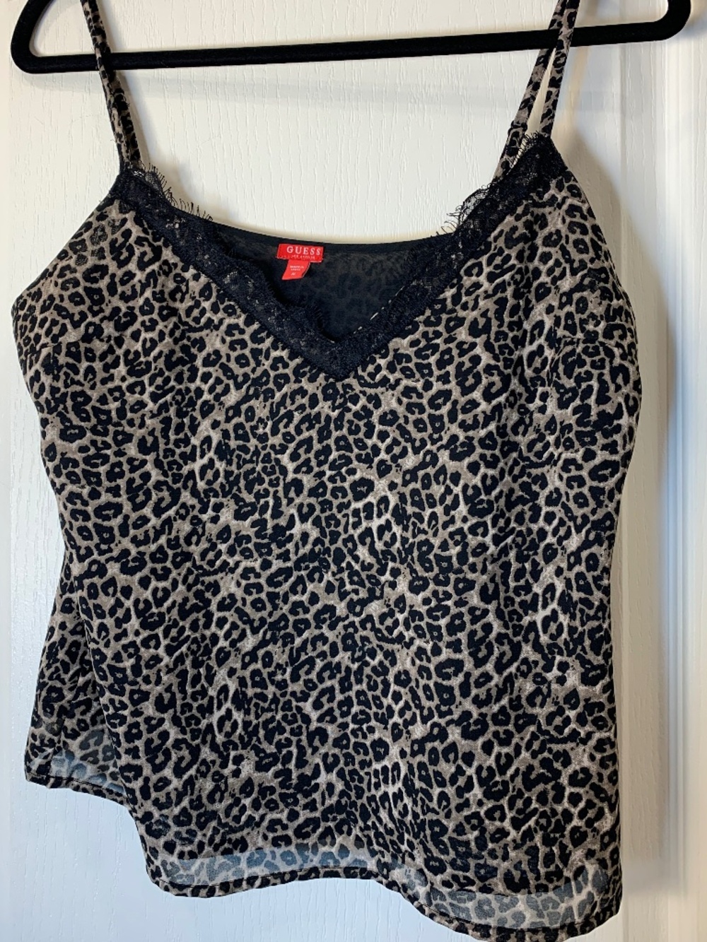 GUESS Leopard Print Lace Trim Cami Tank‎ Top Adjustable Straps Y2K Size Medium